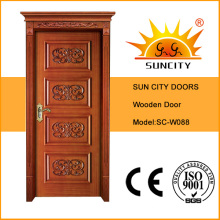 High Quality Rubber Wood Timber Door with Decorative Flower Design (SC-W088)